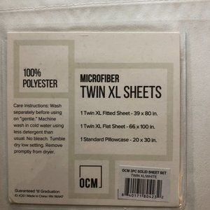 OCM Microfiber Twin XL Sheets Set 3 Piece White Bedding College Dorm Room B67